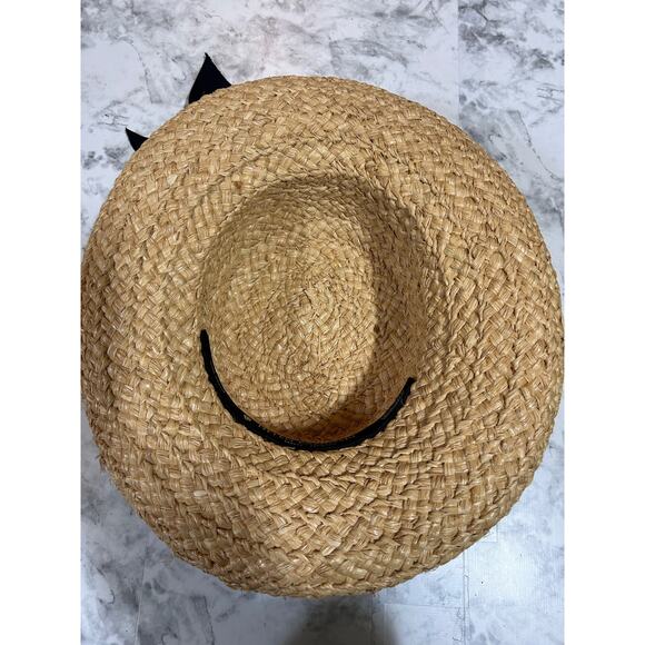 Helen Kaminski Classic 5 Raffia Sun Hat Natural Blk Ribbon Beach Coastal Resort - Picture 7 of 10